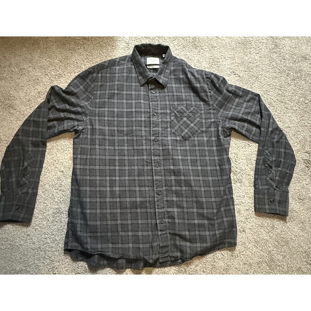 Billy Reid Shirt Mens XL Made in Italy Charcoal Plaid 100% Cotton Standard Fit